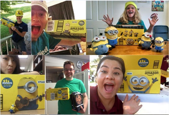 Bilder der #MinionBoxes-Aktion auf Twitter.