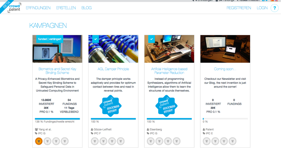 So sieht der Der weltweit erste Marktplatz für Patente aus. (Screenshot: t3n)