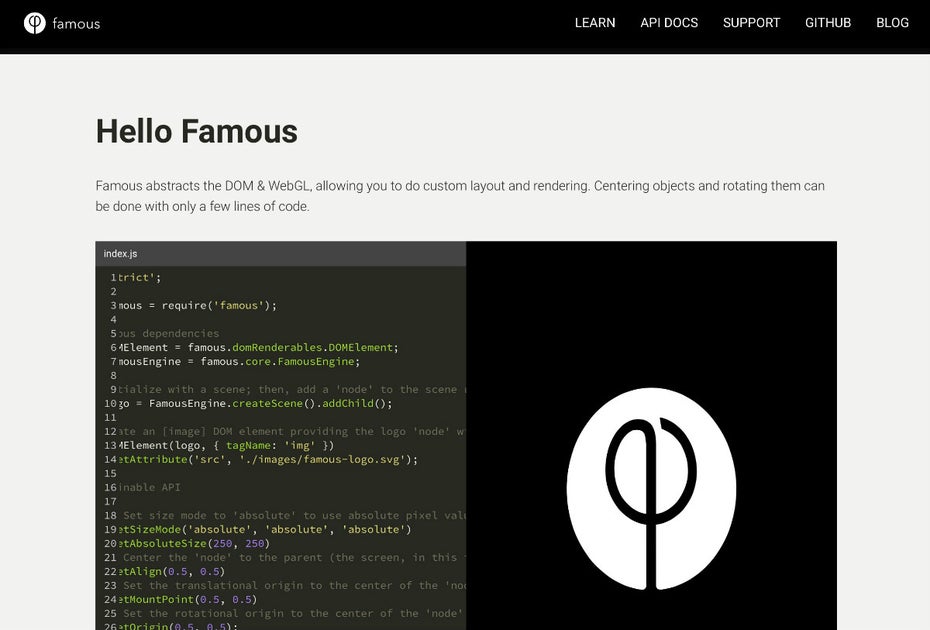 Für schwere Grafik-Applikationen: Famous. (Screenshot: Famous)