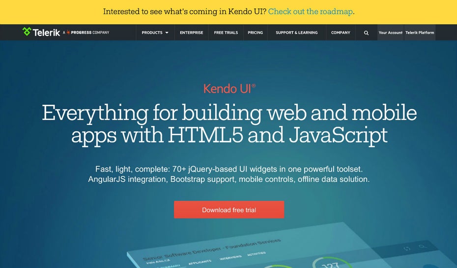 Kendo UI: Hybride Entwicklung mit HTML5 und JavaScript. (Screenshot: Telerik) 