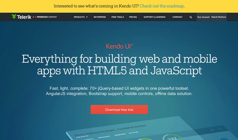 Kendo UI: Hybride Entwicklung mit HTML5 und JavaScript. (Screenshot: Telerik)