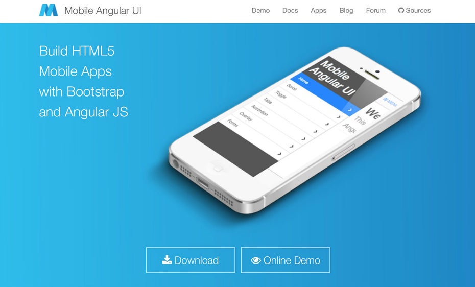 Bootstrap und AngularJS: Mobile Angular UI. (Screenshot: Mobile Angular)
