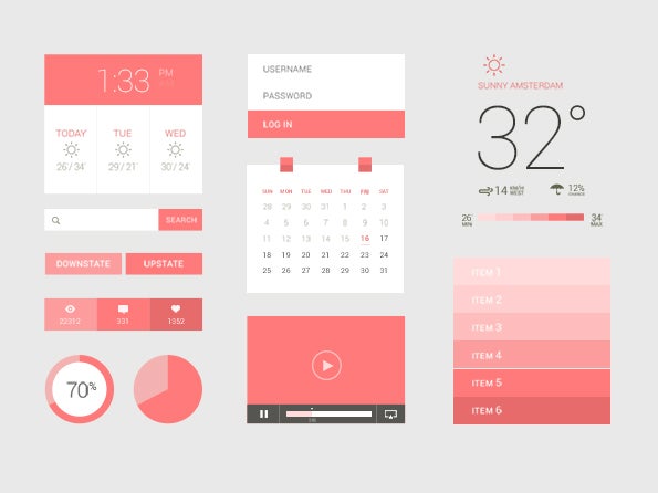 Dieses UI-Kit von Sebastiaan Scheer ist wieder komplett flach gestaltet. (Screenshot: Dribbble)