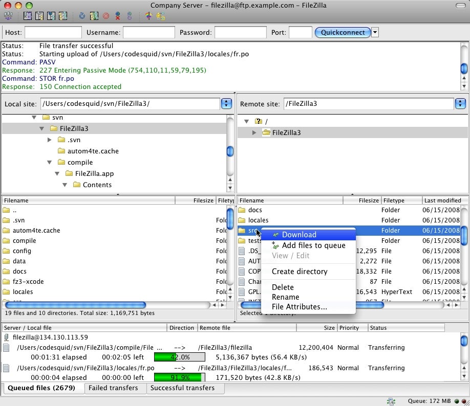 FileZilla ist ein Urgestein der FTP-Clients, zurecht! (Screenshot: filezilla-project.org)