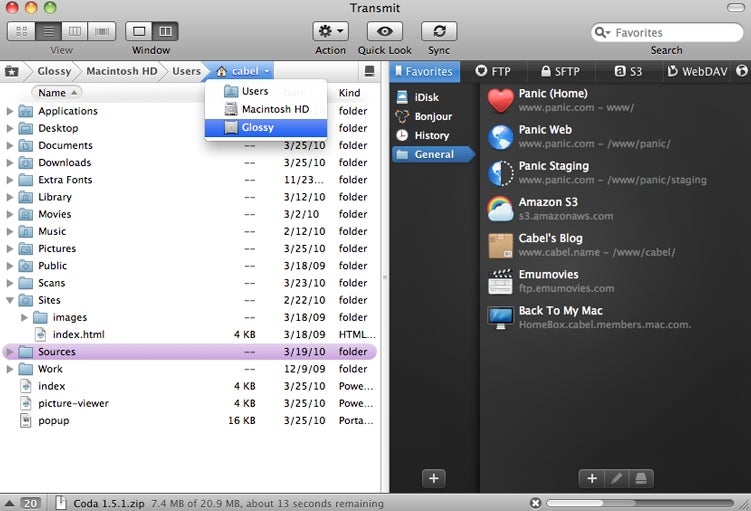 Transmit, eine kostenpflichtiger FTP Client für den Mac, der aber jeden Cent wert ist! (Screenshot: panic.com/transmit/)