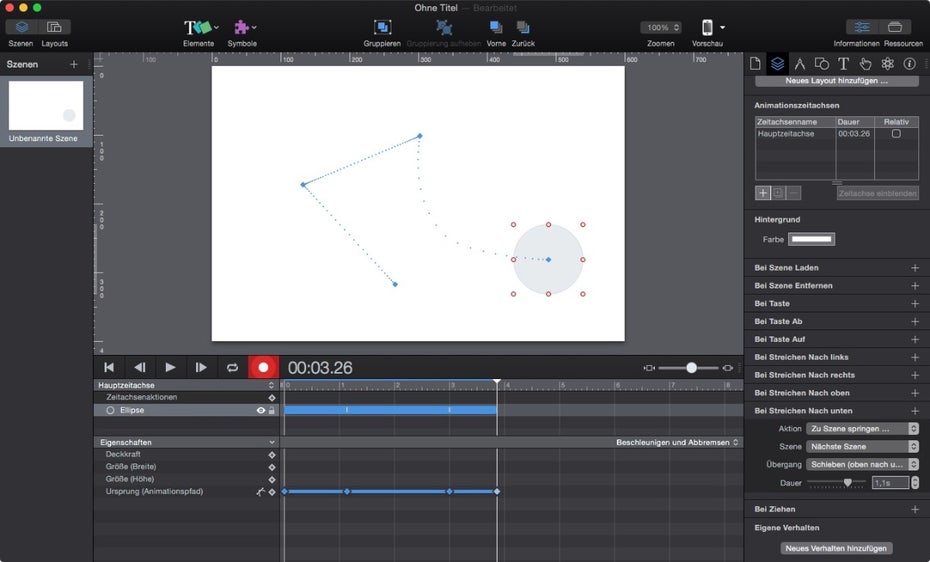 Beispiel einer Bewegungs-Animation in Hype 3. (Screenshot: Hype 3)