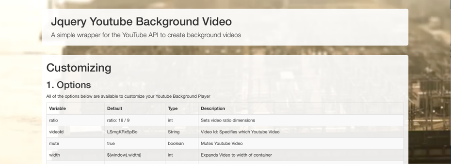 jQuery Youtube Background Video