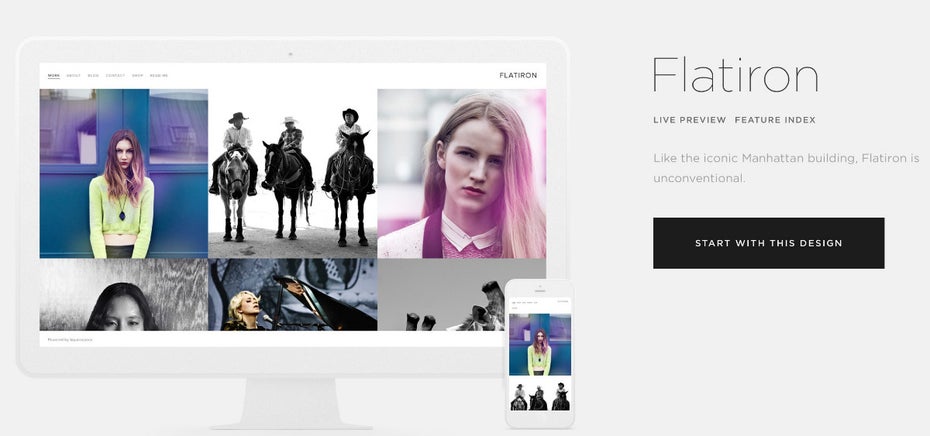 Dienste für dein Online-Portfolio gibt es viele. Für Plattformen wie Squarespace stehen diverse Templates zur Verfügung. (Foto: Squarespace)