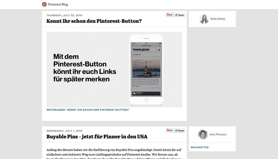 Gelungene Unternehmensblogs: Pinterest. (Screenshot: Pinterest)