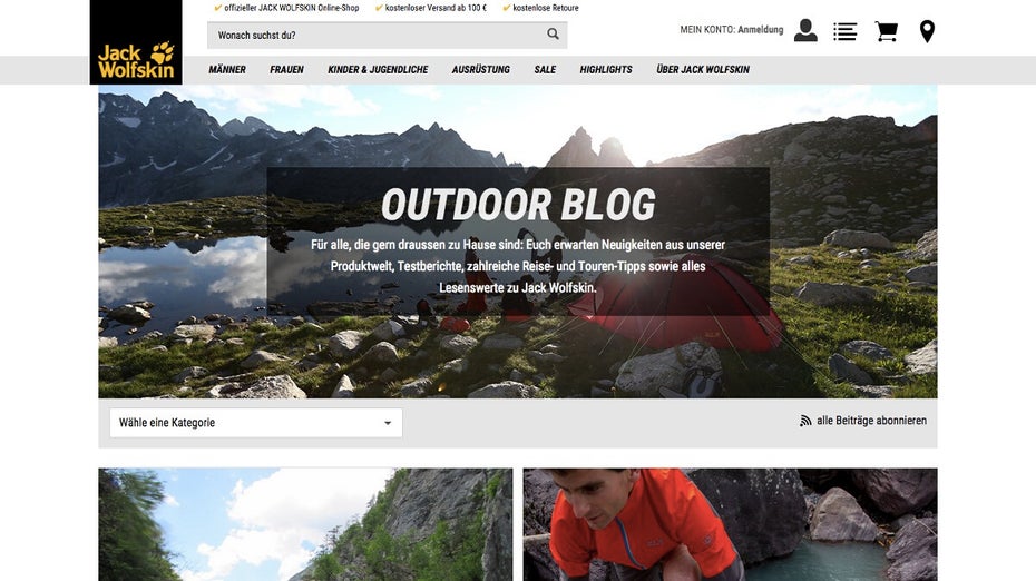 Gelungene Unternehmensblogs: Jack Wolfskin. (Screenshot: Jack Wolfskin)