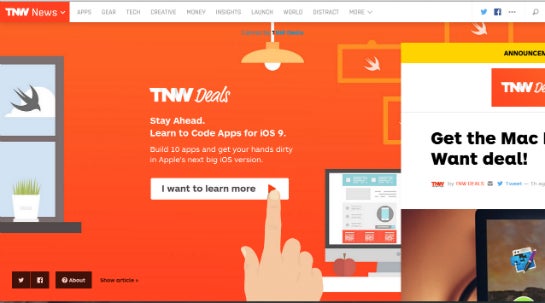 Pop-up auf thenextweb.com  (Screenshot: Online Marketing Rockstars) 