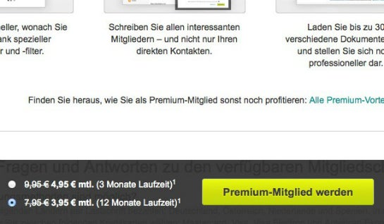 Pop-up auf Xing.de  (Screenshot: Konversionskraft ) 