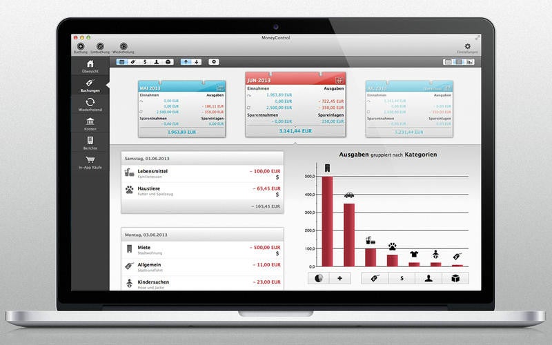 Richtig nützlich ist ein digitales Haushaltsbuch erst, wenn man es als mobile App und als Desktop-Software nutzen kann. (Screenshot: MoneyControl)