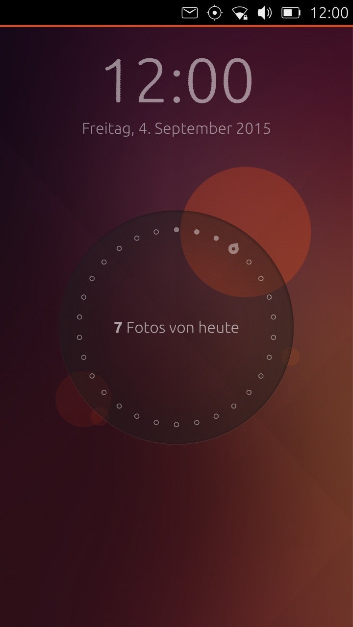 Der Lockscreen zeigt verschiedene Informationen vom aktuellen Tag an – beispielsweise die geschossenen Fotos. (Screenshot: Ubuntu)