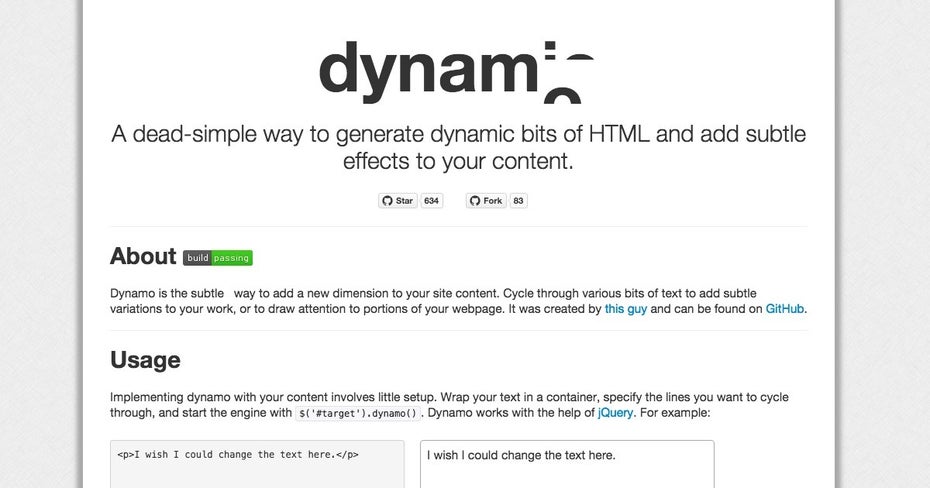 dynamo.js konzentriert sich auf das Auswechseln von Textteilen. (Screenshot: dynamo.js)