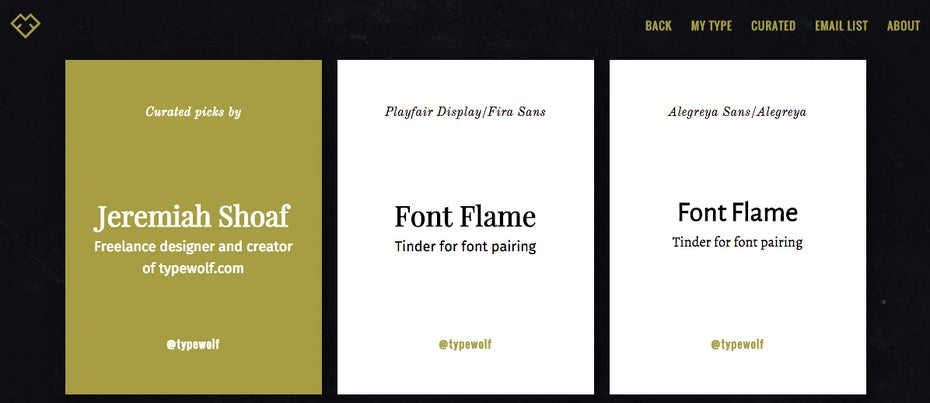 Font-Flame bietet auch einen Curated-Bereich an. (FontFlame.com)