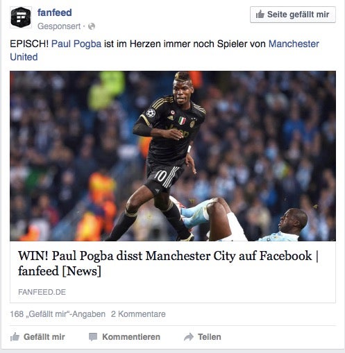 Der Algorithmus bei Facebook ist klar zu erkennen – zwei Sportseiten geliked und schon wird die nächste vorgeschlagen (Screenshot: Facebook)