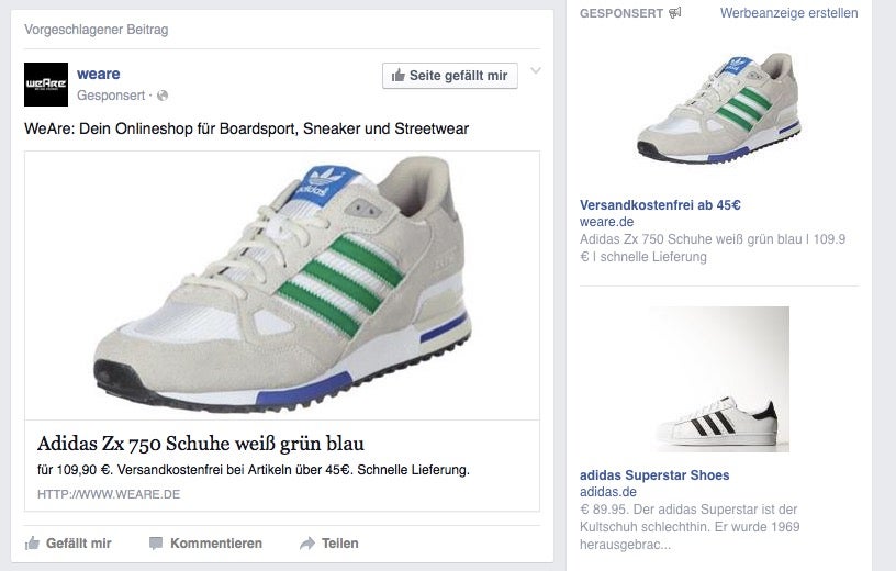 Die Werbung auf Facebook ist genau auf deine Interessen abgestimmt. (Screenshot: Facebook)