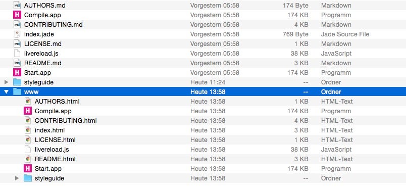 Der fertige Styleguide-Export mit dem www Ordner. (Screenshot: Mac)