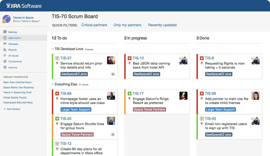 So sieht das Agile Board bei Jira Software aus. (Bild: Atlassian)