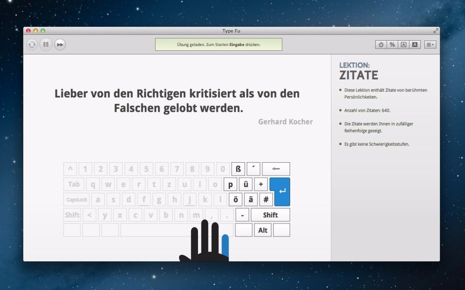 Die Chrome-App Type Fu will euch dabei helfen, all eure Finger beim Tippen zu benutzen. (Screenshot: Type Fu)