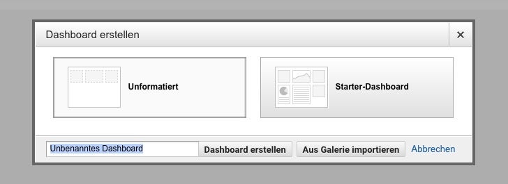 Die linke Option ist beim Anlegen von Dashboards in der Regel die richtige Wahl. (Screenshot: Google Analytics/ t3n.de)