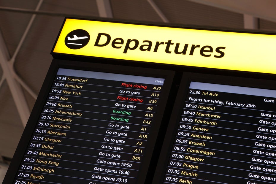 Vergisst man schnell: Gate-Nummern am Flughafen. (Foto: Shutterstock)