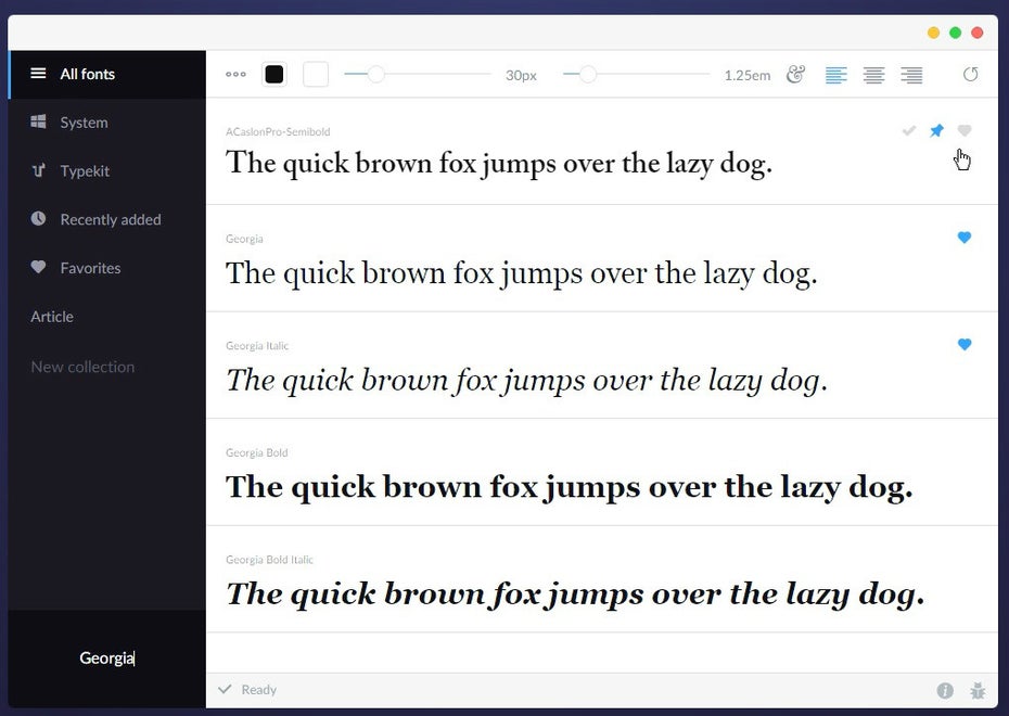 FontBase: Mit diesem Font-Manager können Designer Schriftarten vergleichen und verwalten. (Screenshot: fontba.se/t3n.de)