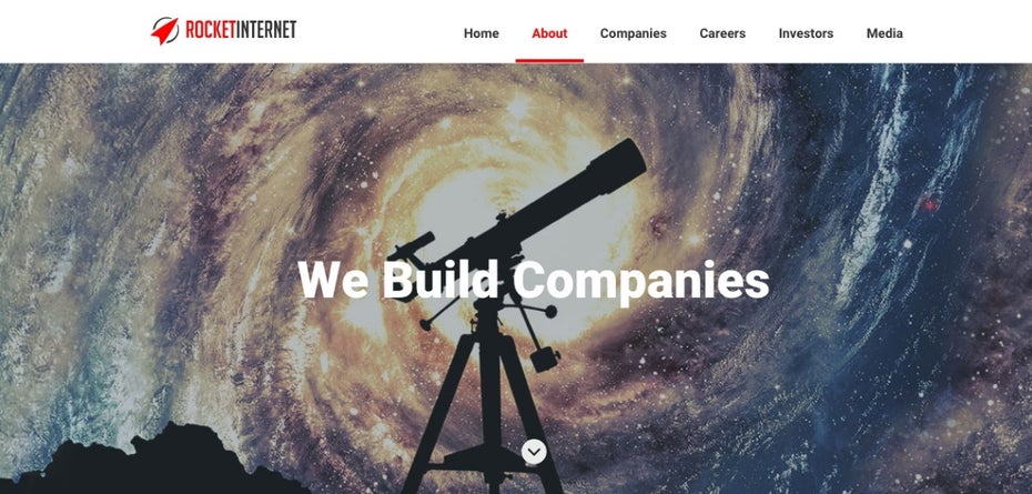 Startup-Finanzierung: Rocket Internet ist einer der bekanntesten Company Builder in Deutschland. (Screenshot: Rocket Internet)