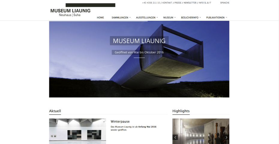 Museum Liaunig setzt auf TYPO3-NEOS. (Screenshot t3n)