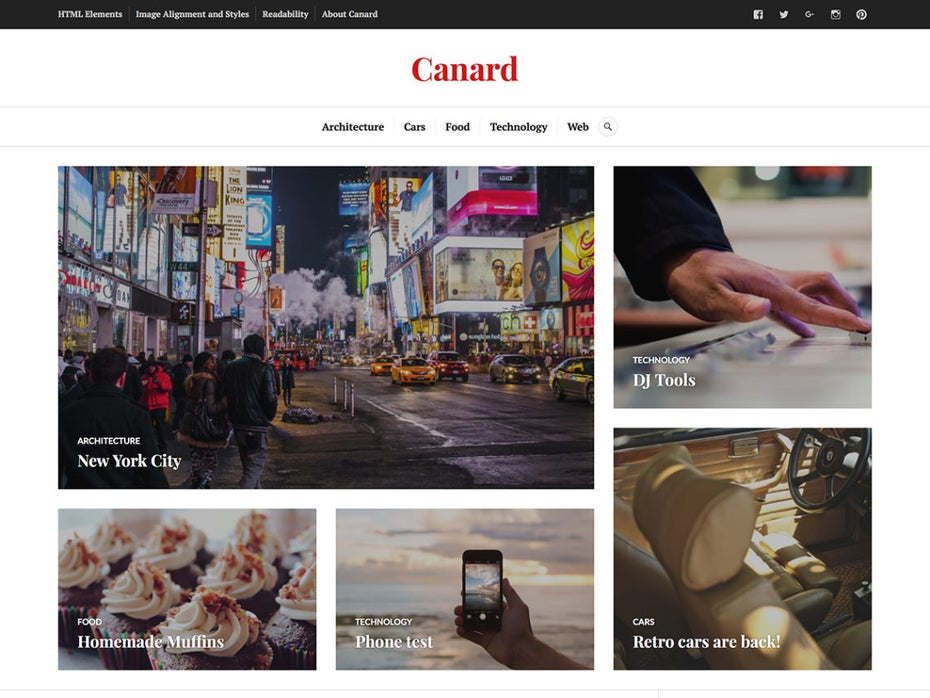 Canard bietet einen schicken Bereich für Featured-Beiträge. (Screenshot: WordPress.org)