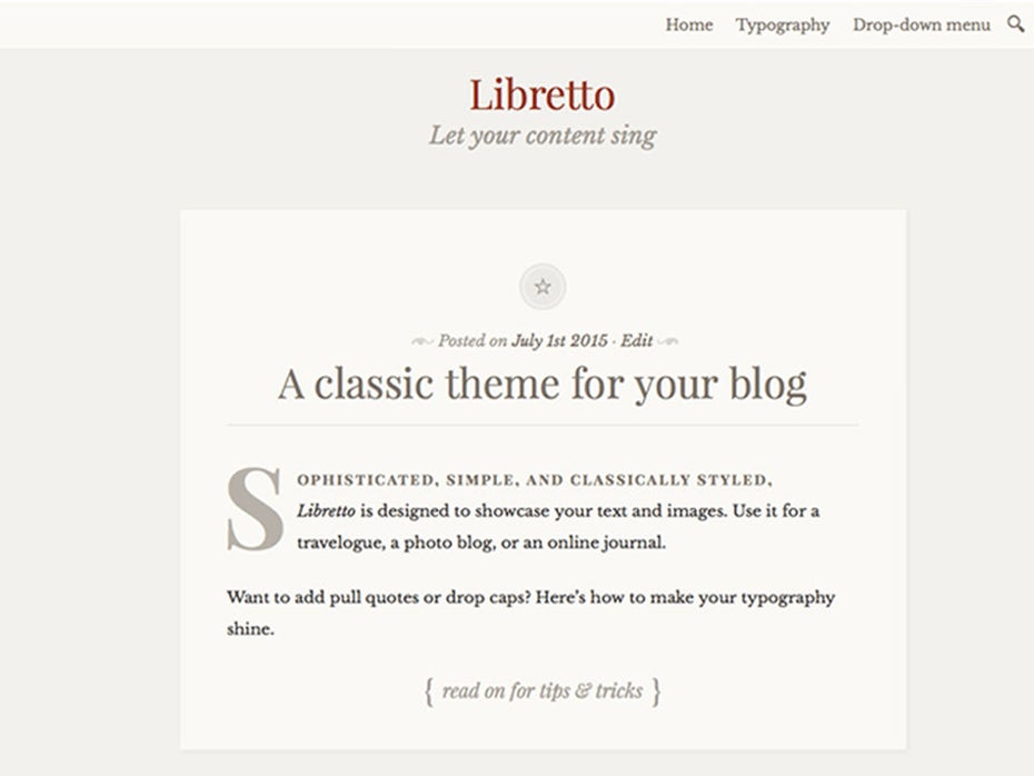 Schicke Typo für Schreiber bietet Libretto. (Screenshot: WordPress.org)