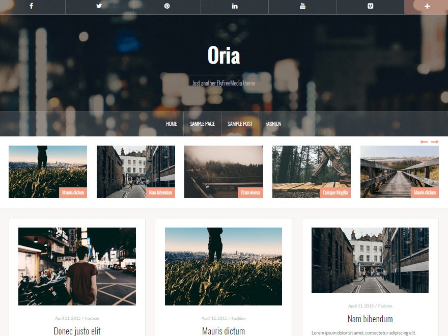 Oria stellt die Beiträge auf der Startseite in einem Masonry-Layout vor. (Screenshot: WordPress.org)