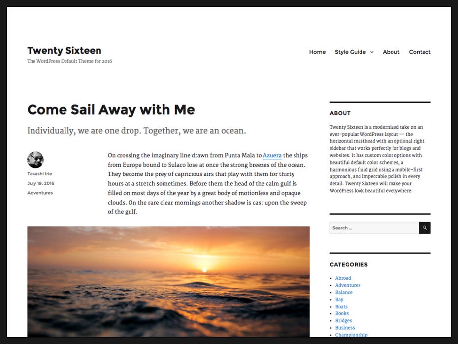 Das neue Theme für WordPress 4.4. (Screenshot: WordPress.org)