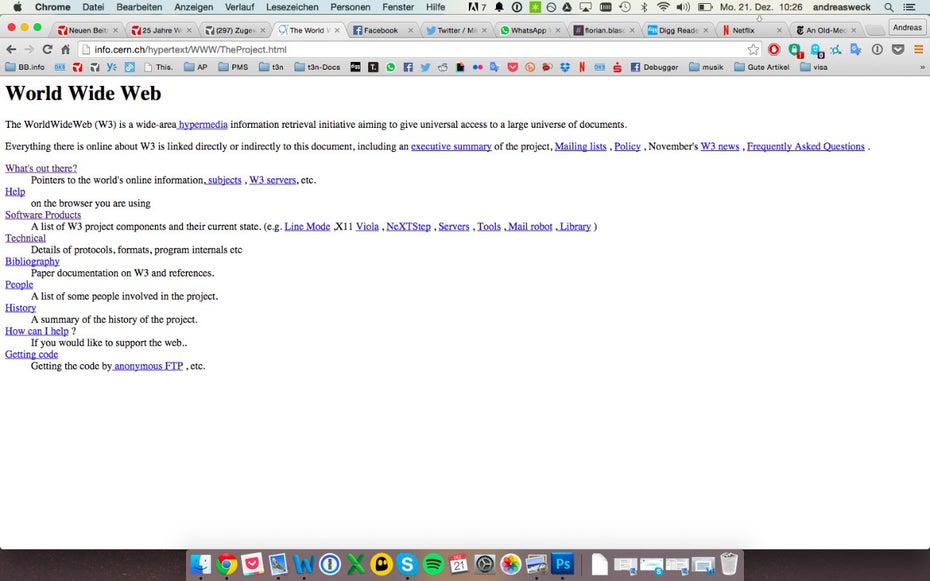 Info.Cern.ch: So sah die erste Webseite aus. (Screenshot: t3n.de)