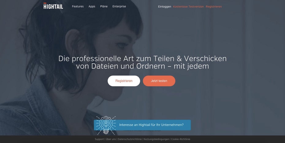 Hightail ist in verschiedenen Sprachen, unter anderem auf auf Deutsch verfügbar. (Screenshot: Hightail)