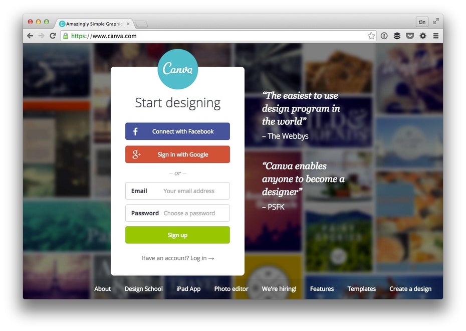 Wer visuelle Inhalte erstellen will, sollte den kostenlosen Webdienst Canva testen. (Screenshot: t3n)