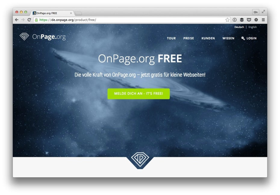 Die kostenlose Analyse von OnPage.org FREE kann sich sehen lassen. (Screenshot: t3n)