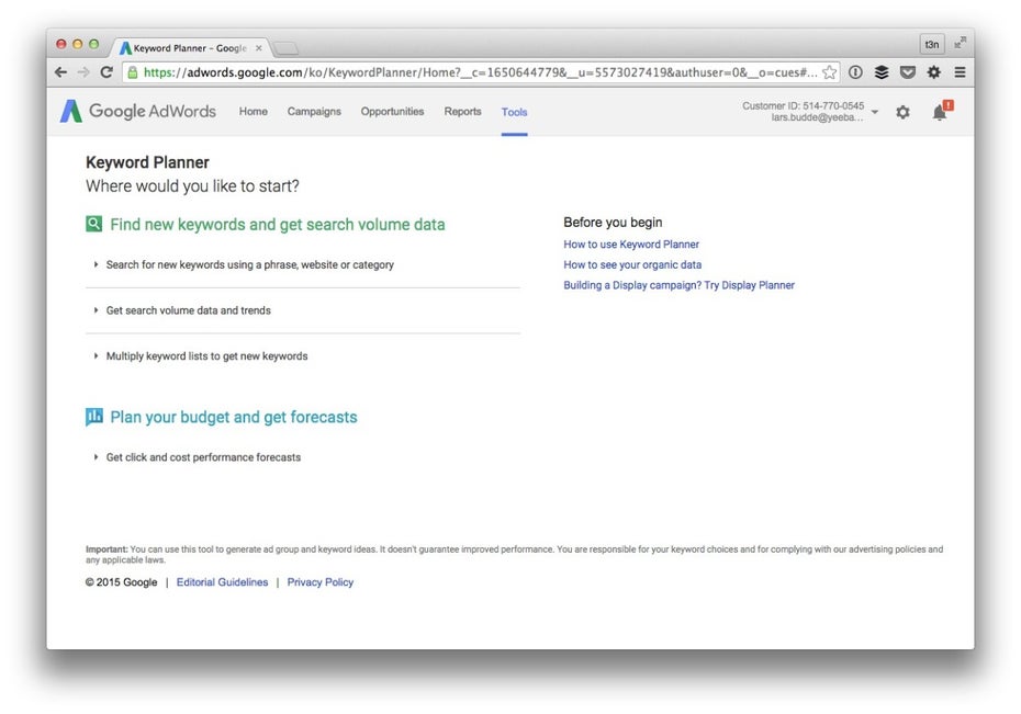 Google bietet mit dem Keyword Planer ein Indiz für die Bedeutung einzelner Keywords. (Screenshot: t3n)