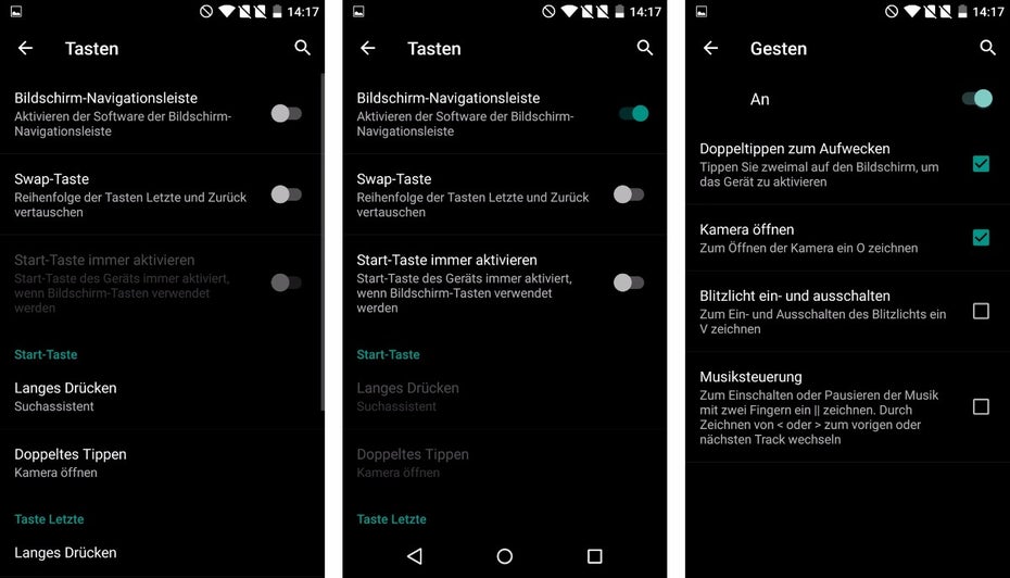 Das OnePlus X kann optional mit oder ohne On-Screen-Tasten genutzt werden. (Screenshots: t3n)