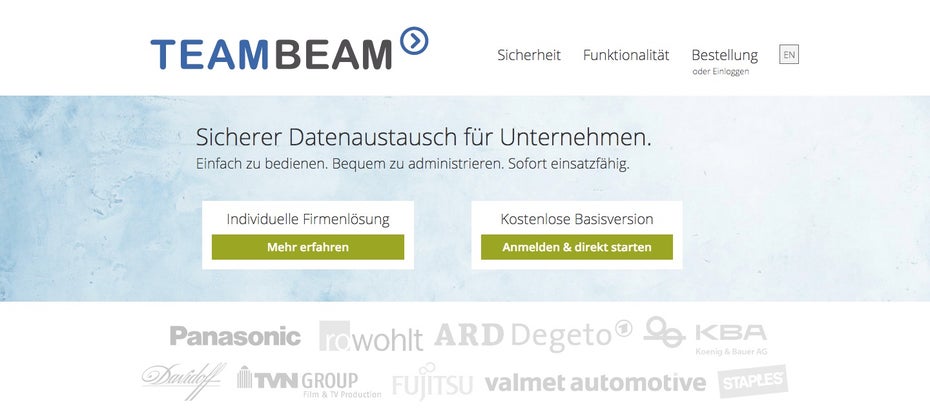 TeamBeam ist einer der wenigen deutschen Anbieter. (Screenshot: TeamBeam)