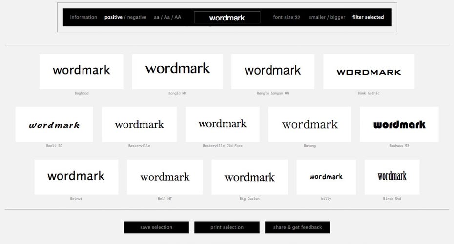 Font-Manager für den Browser: Wordmark.it.