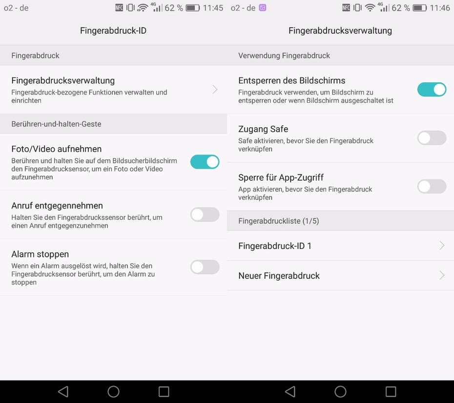 Der Fingerabdruckscanner des Huawei Mate 8 kann im Test überzeugen. (Screenshot: t3n)