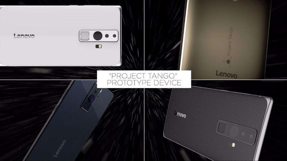 Lenovo zeigt bisher nur Prototypen seines ersten Project-Tango-Smartphones. Das finale Produkt soll weniger als 500 US-Dollar kosten. (Bild: Lenovo)