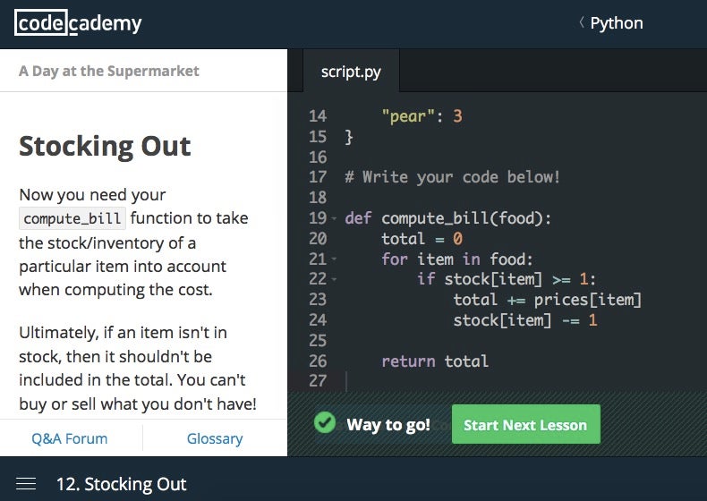 Codecademy ermöglicht das Programmieren lernen im Browser. (Screenshot: Codecademy)