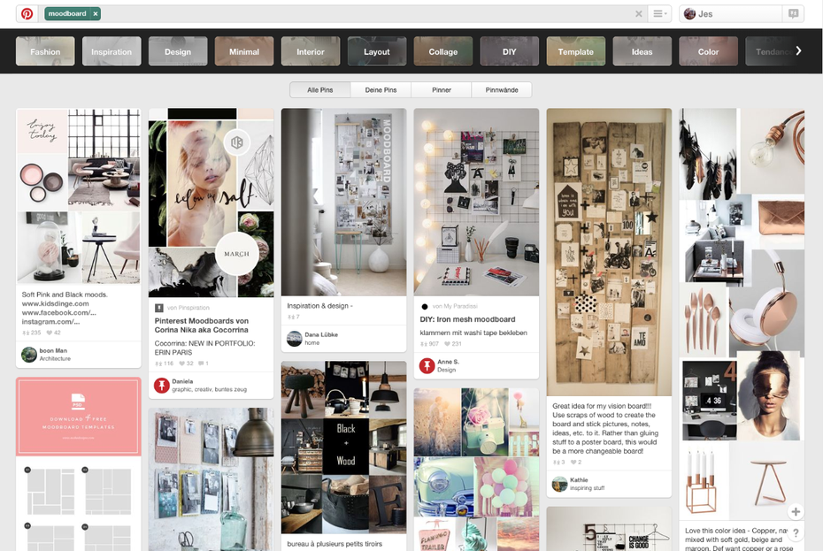 Über die Suche Inhalte einfach finden und ordnen. (Screenshot: Pinterest)