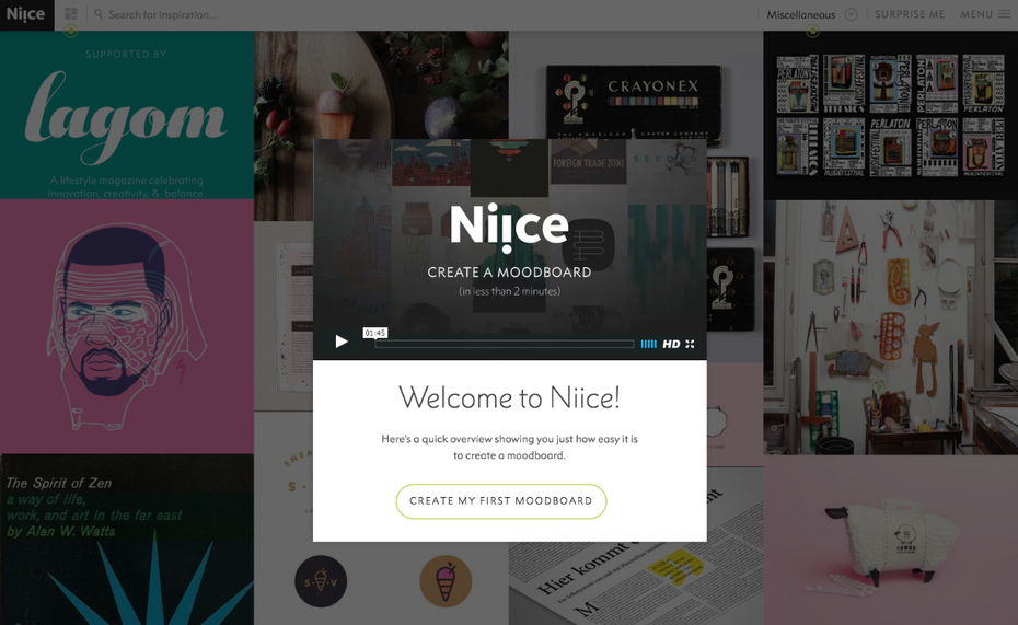 Niice ist kostenlos und bietet dir eine gute Moodboard möglichkeit. (Screenshot: niice.co)