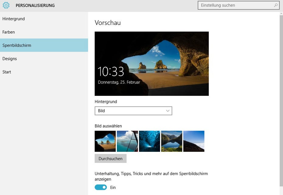 Windows-10-Tipp: Den Kippschalter auf „Aus“ schalten und dann verschwindet die unerwünschte Werbung aus dem Sperrbildschirm. (Screenshot: t3n)