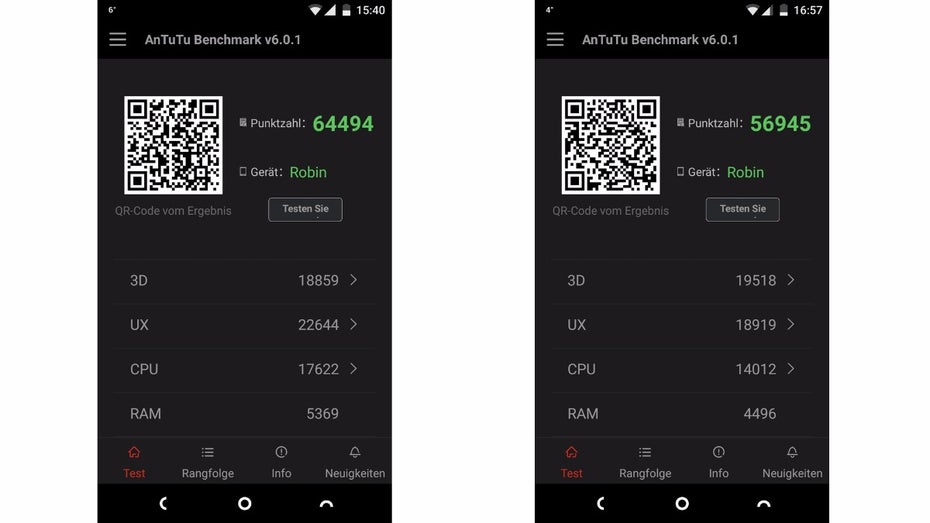 Im Antutu-Benchmark spielt das Robin auf Nexus-5X-Niveau. (Screenshots: t3n)