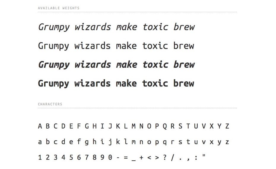 Ubuntu Mono gehört ebenfalls zu den beliebten Coding-Fonts. (Screenshot: typecast.com)